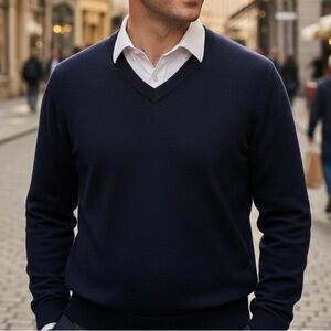 Club Room 100%Cashmere Dark Blue V-Neck Sweater Size Medium